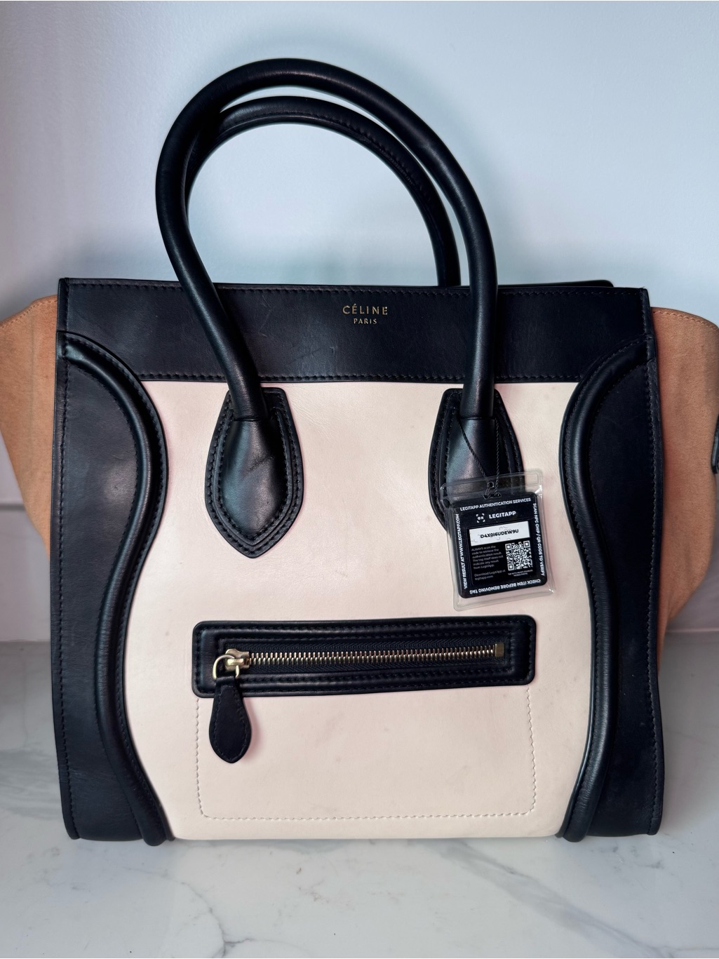 Celine Leather Tote Bag - Black, Tan And Cream